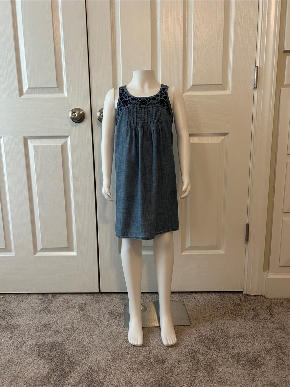 Old Navy Denim-Effect Embroidered Tank Dress Size 6-7